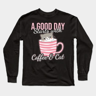 Cat and Coffee Funny Kitty Cat Lover Long Sleeve T-Shirt